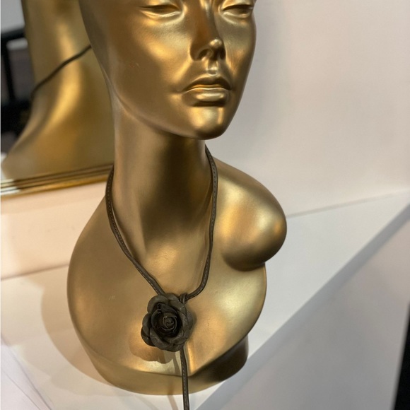 Choker Large flower rose Colette Malouf leather Necklace hairband bracelet - Picture 4 of 10